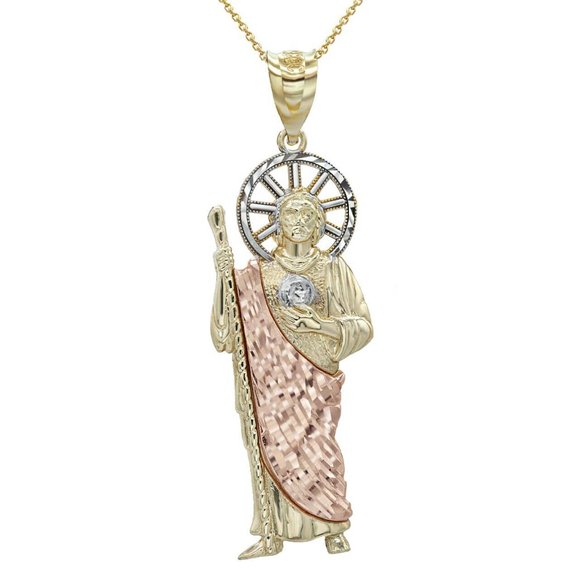 10k Solid Gold St. Saint Jude Tricolor Mini Pendant Charm